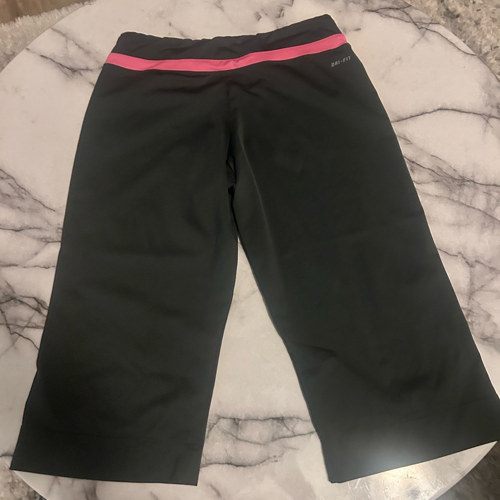 Black Capri Leggings with Pink Waistband